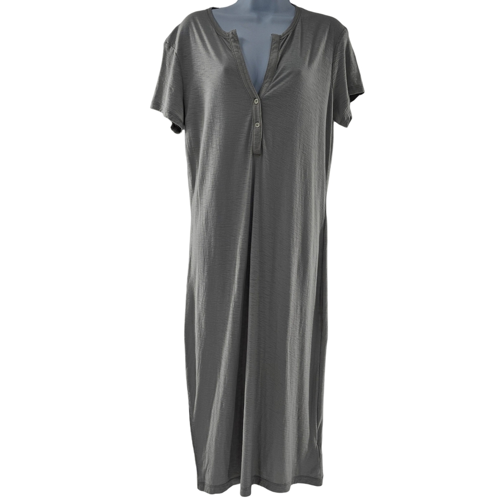 James Perse Gray Short Sleeve Split Neck Midi Tshirt Dress Women Size 2 (US M)